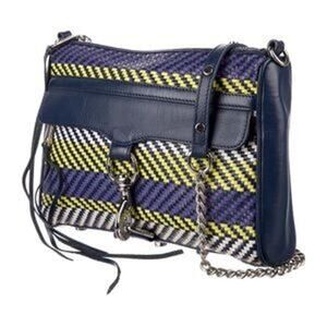 Rebecca Minkoff Navy Purple Yellow White Woven Leather Crossbody Purse Bag